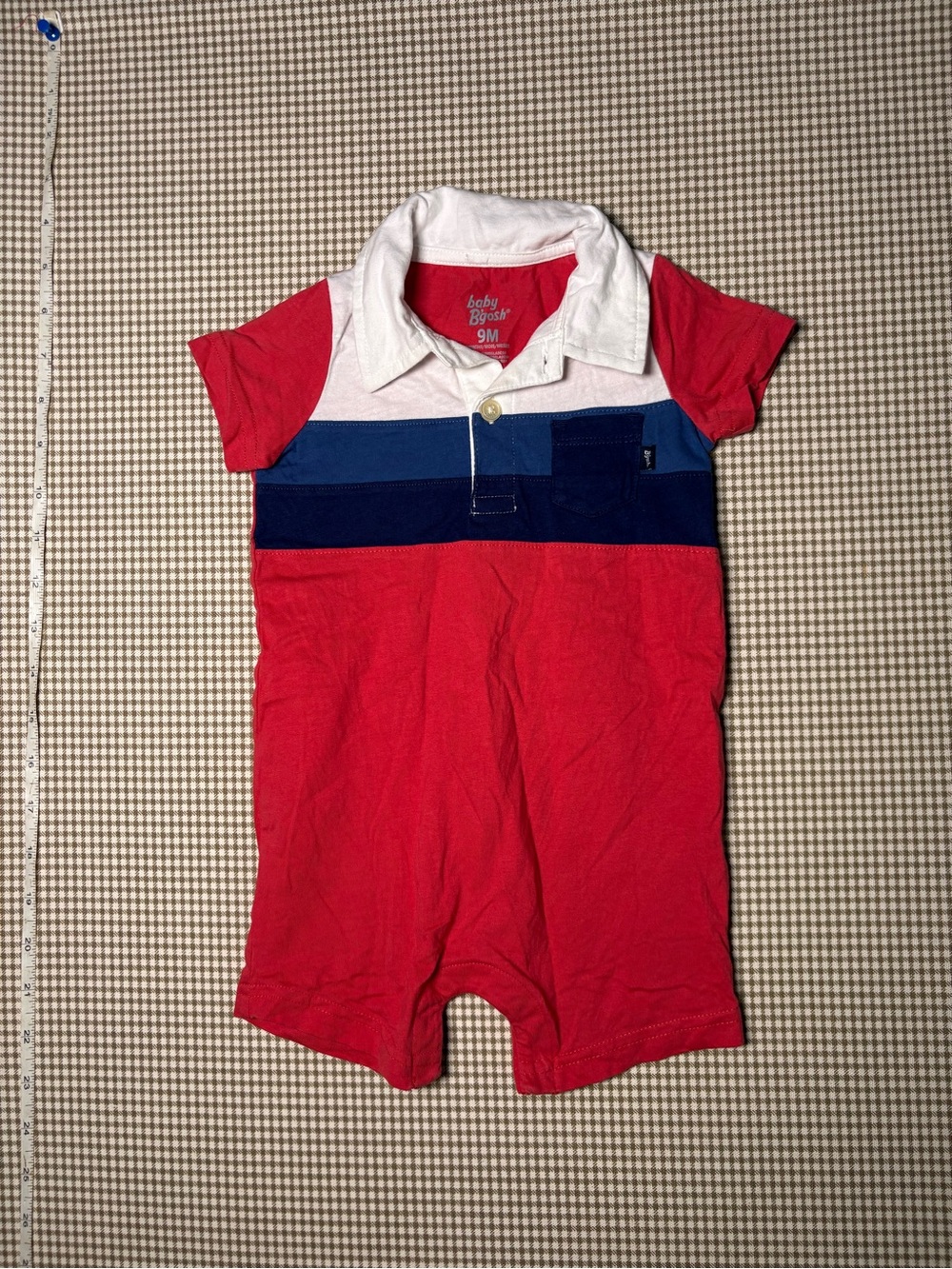 Baby B'gosh Red, Navy & White Polo Romper - 9M